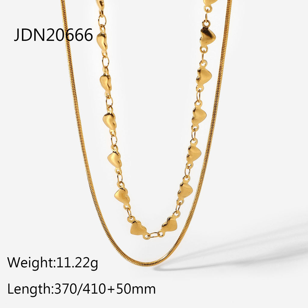 2H  Necklace 18K Gold Stainless Steel Metal Necklace Women's Popular Love Double Layer Necklace