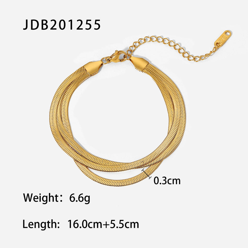 2H Three-layer Exquisite Flat Snake Chain Wrist Jewelry18K Gold-plated Stackable Stainless Steel Bone Chain Bracelet Women's Jewelry