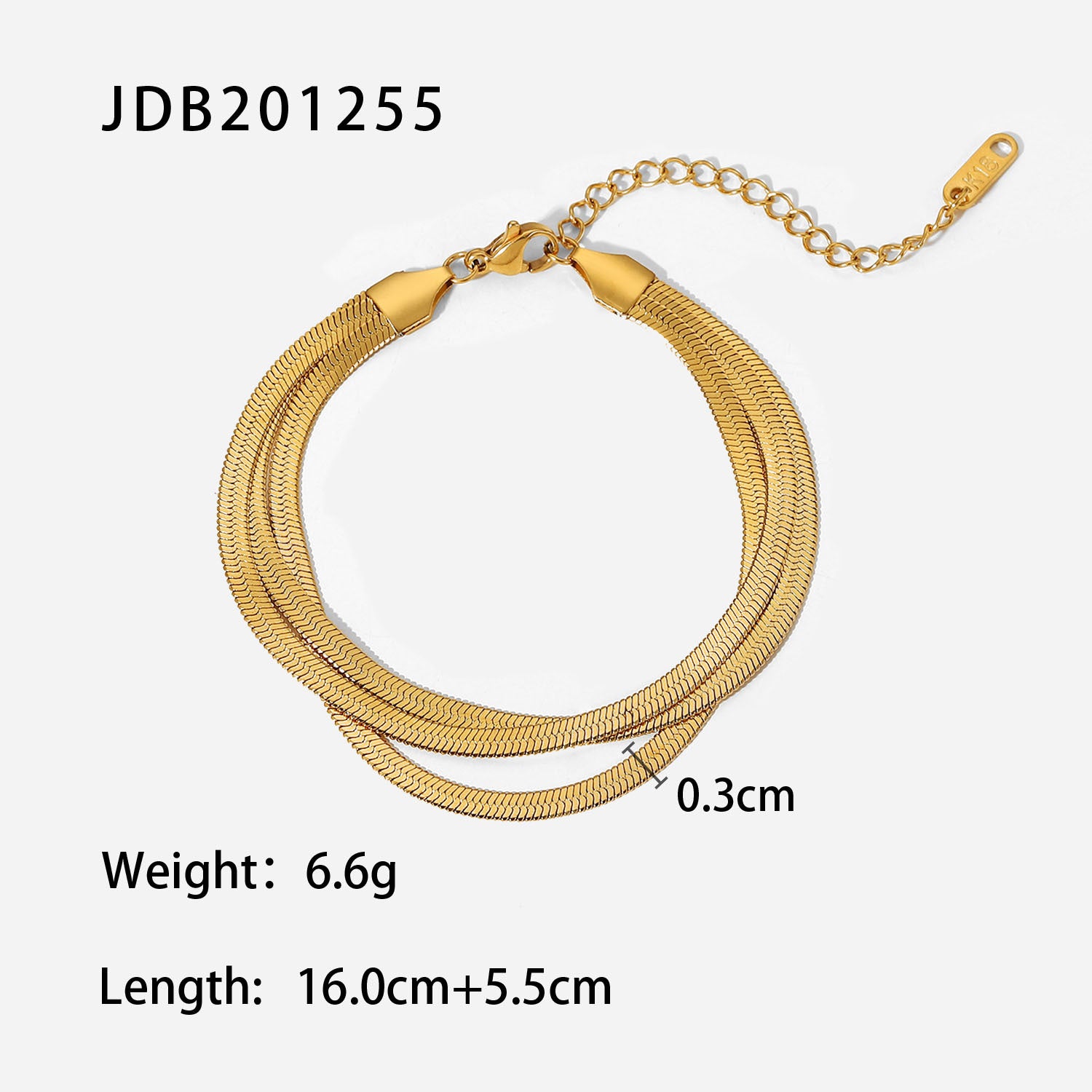 2H Three-layer Exquisite Flat Snake Chain Wrist Jewelry18K Gold-plated Stackable Stainless Steel Bone Chain Bracelet Women's Jewelry