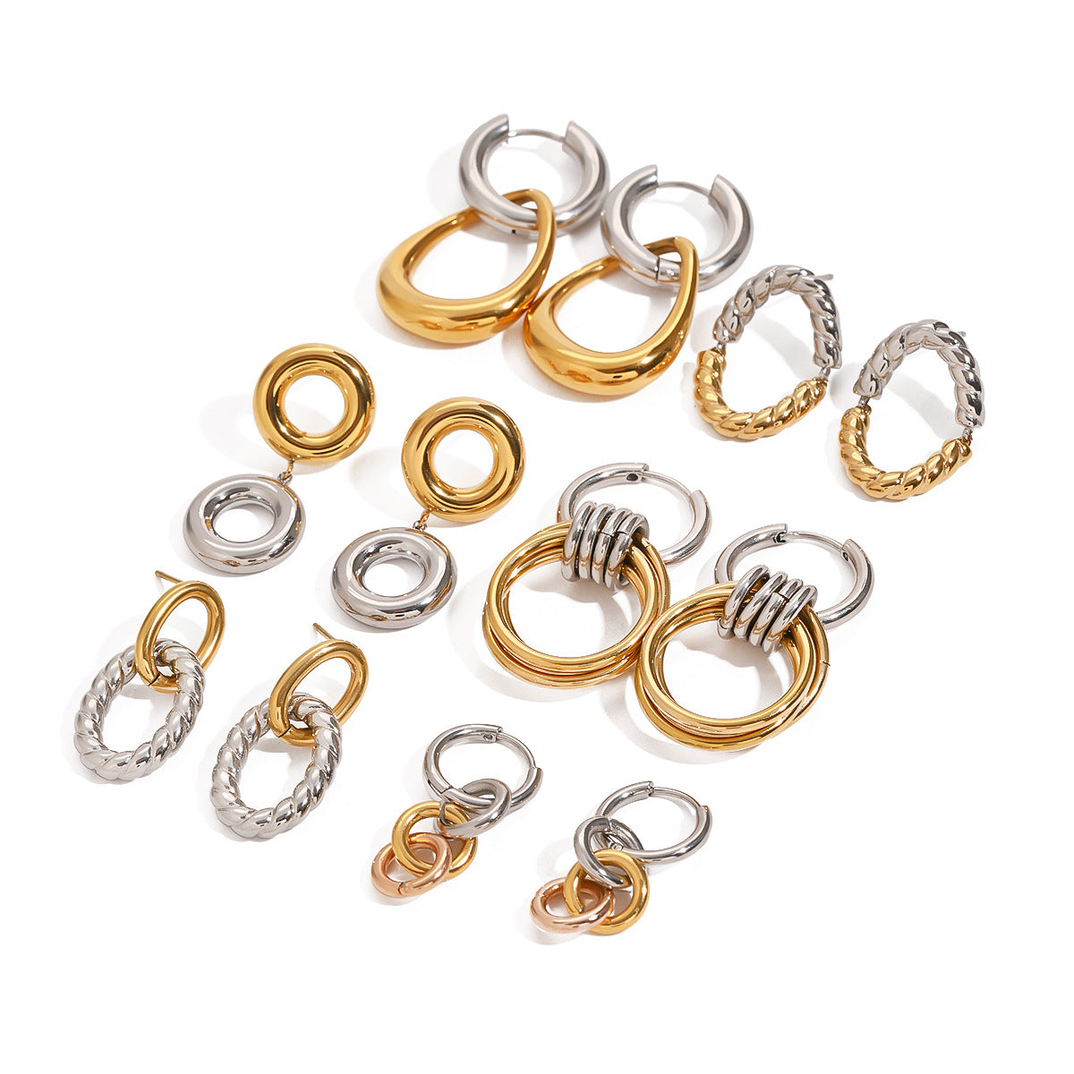 2H Stainless Steel Color Block Circle Earrings Studs Hoop Jewelry