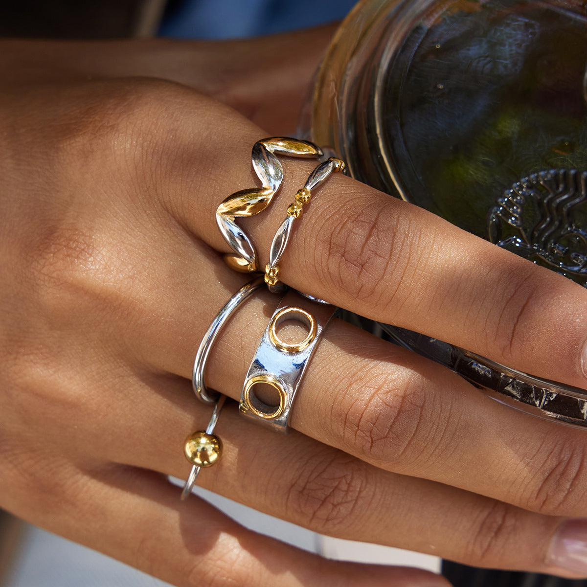 Color Block Ring Non-Fading Jewelry Stainless Steel Accessories for Women