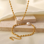 Fashionable Design Non-Fading Natural Freshwater Pearl Oval Gold Bead Bracelet/Necklace
