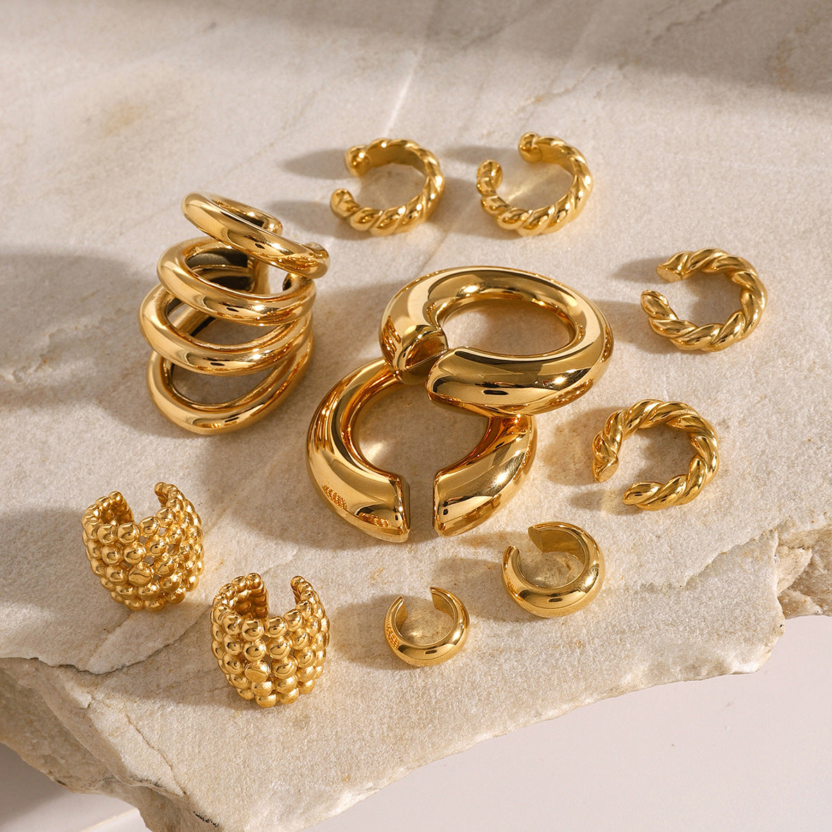 New Style Stainless Steel Ear Clips for Women18k Gold Non-Fading Earrings Simple Braided Earrings