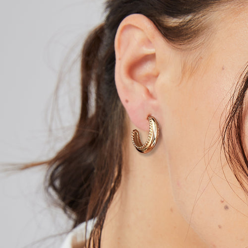18K Gold-Plated Brass Twisted C-Shaped Earrings with twisted design details