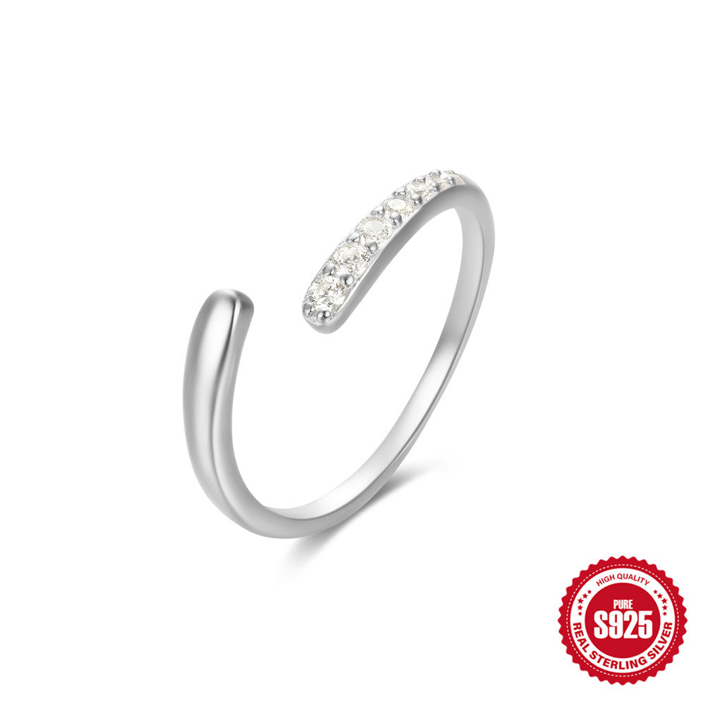 S925Sterling Silver Curved Petal Single Row Diamond Luxury Stacked Open Ring Hot Selling Index Finger Ring