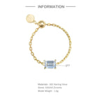 S925Sterling Silver Inlaid Simulated Diamond Zircon Open Ring Trendy Jewelry Adjustable Chain Ring