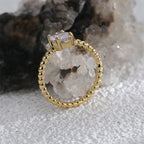 CYR0580 Fashion Retro Twisted Pattern Ring for Women Copper Plated with Real Gold Oval Zircon Ring