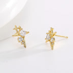 E0758 Korean Style Fashion Asymmetric Design Earrings for Women Star Shiny Zircon Inlaid Gender-Neutral Ear Jewelry