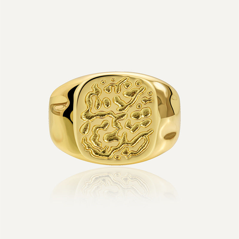 R0314 Exaggerated Vintage Minimalist Ring for Women Irregular Dense Groove Pattern Ring