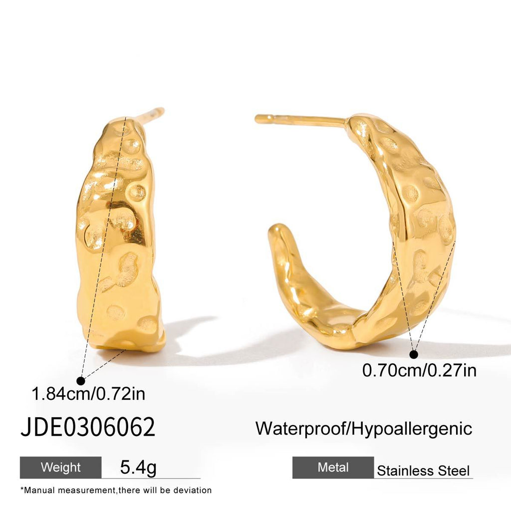 Zircon C Hoop Earrings Stud Stainless Steel Jewelry for Women Non-Fading