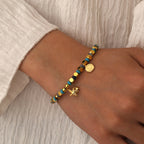 B0295 Bohemian Vacation Starfish Father and Son Zircon Beaded Vintage Blue Dot Quartz Bracelet