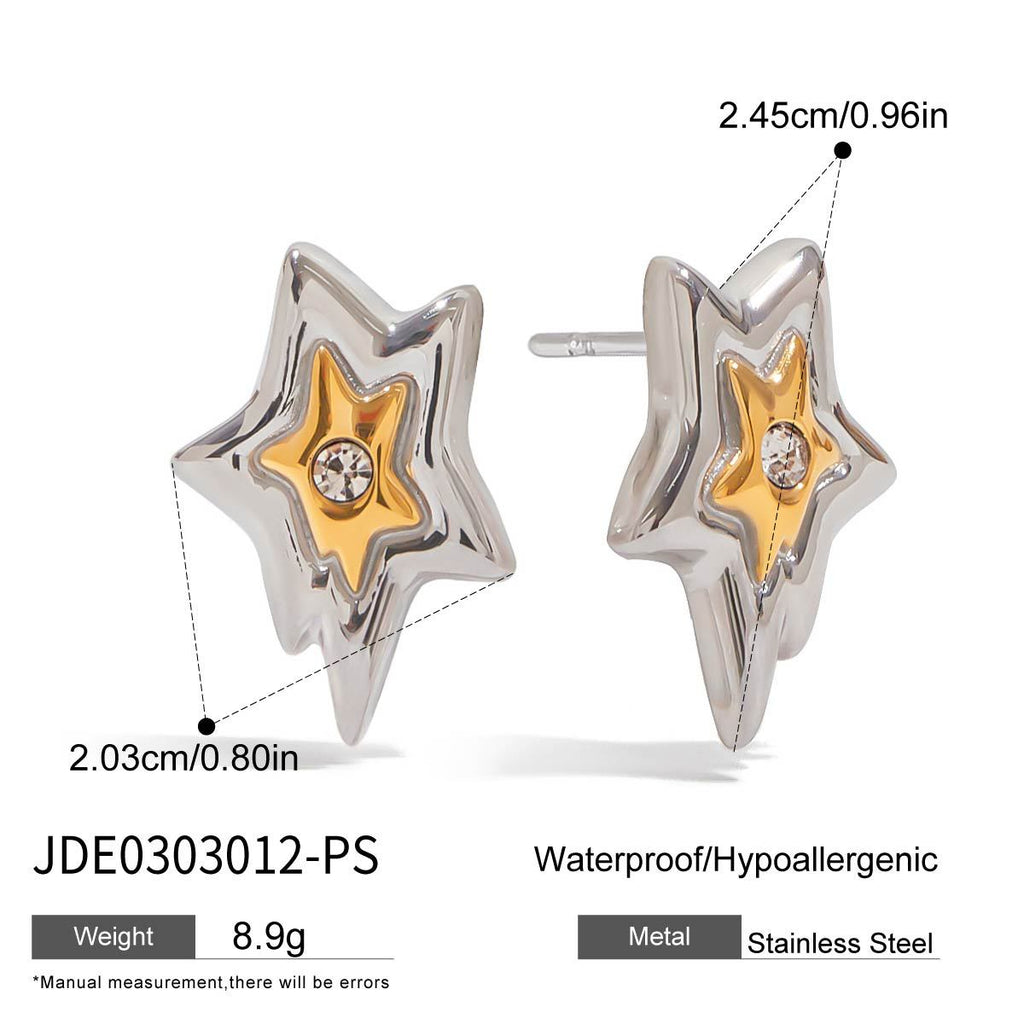 2H Original Stainless Steel Five-Pointed Star Earrings Design Sense Ear Jewelry for Women