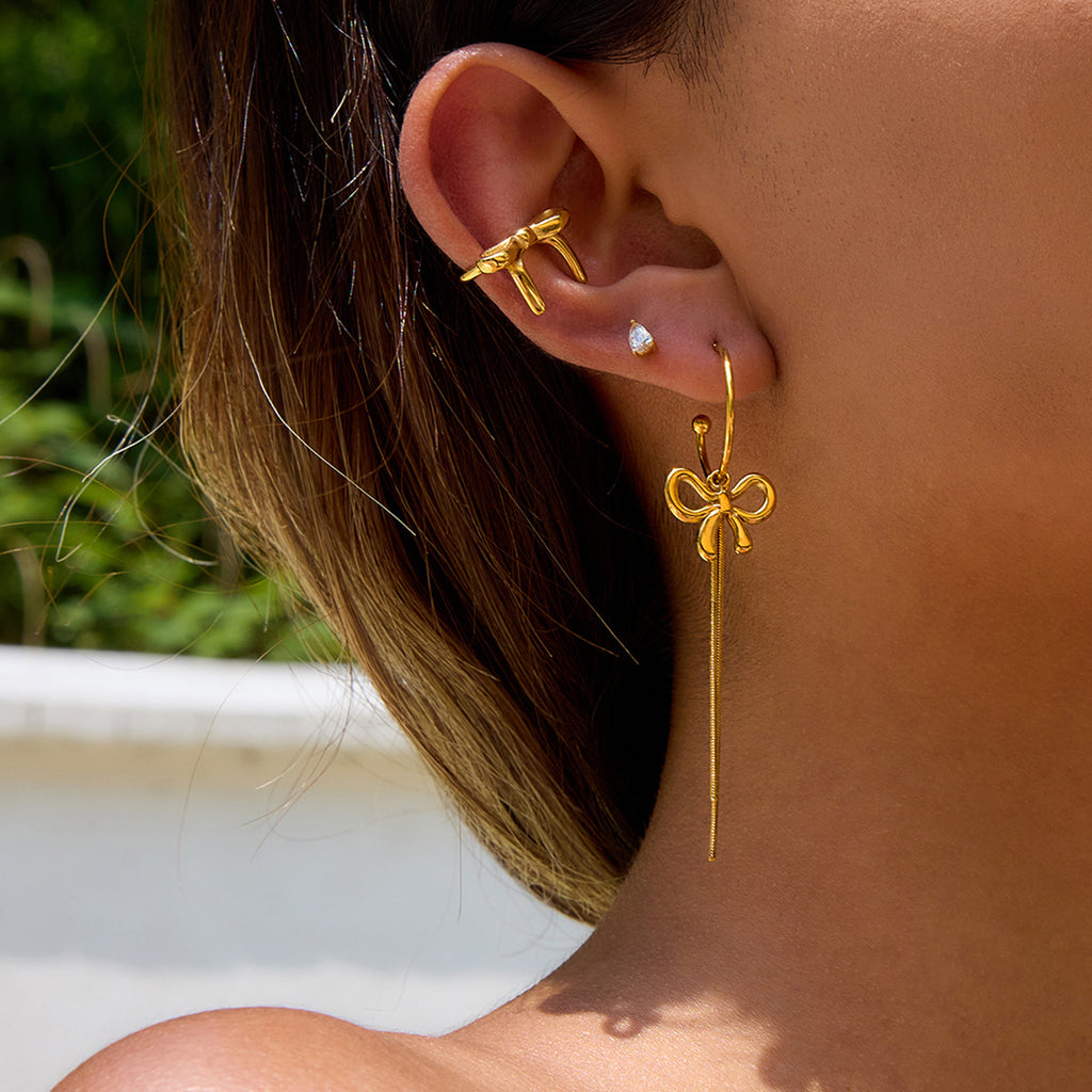 Butterfly Knot Stainless Steel Tassel Earrings Jewelry for Women