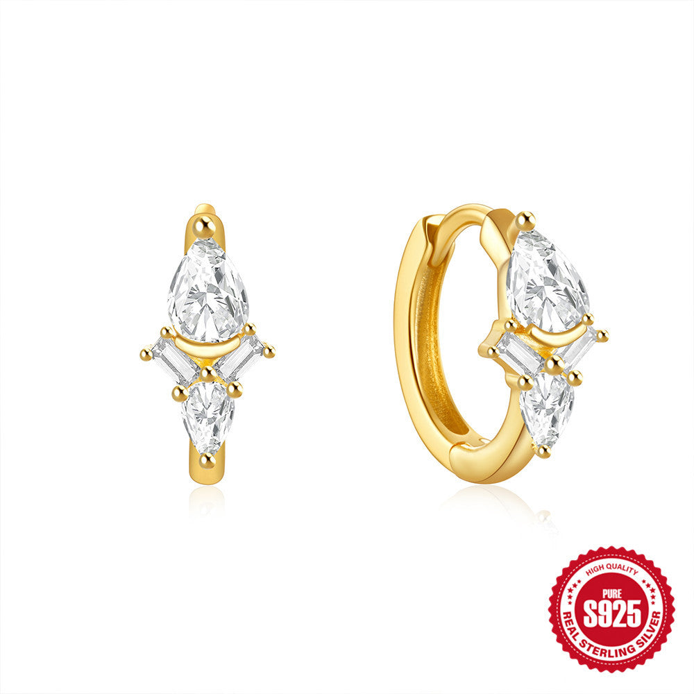 S925Sterling Silver Heart Geometric Inlaid Diamond Hoop Earrings Hot Sale Irregular Ear Clips Earrings for Women