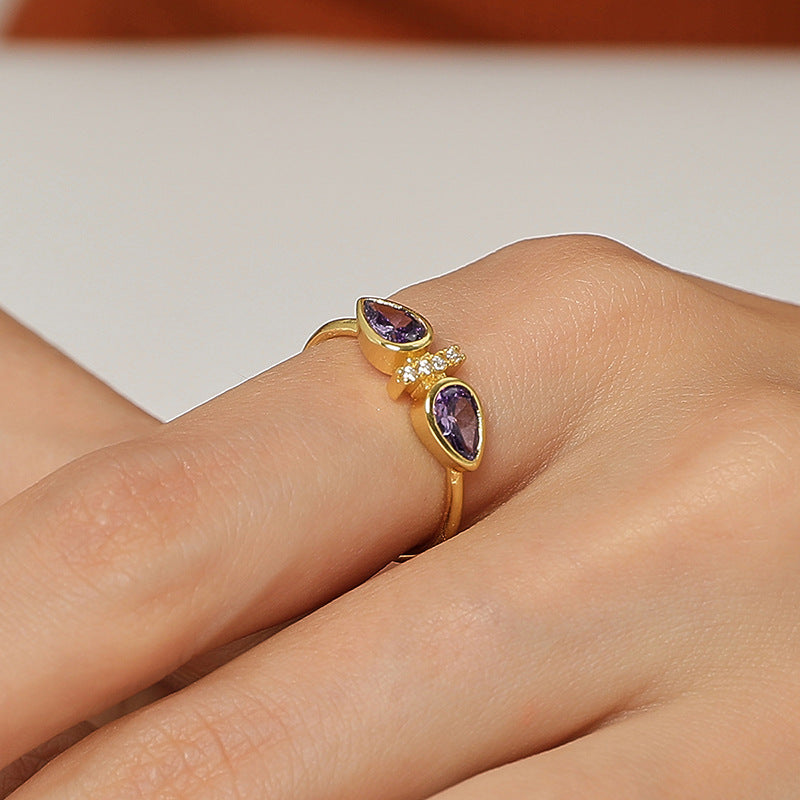 R0231 Simple Design Ring for Women Cold Purple Double Zirconia Ring