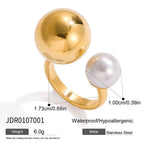 Imitation Pearl Ring Non-Fading Jewelry Stainless Steel Accessories for Women rings