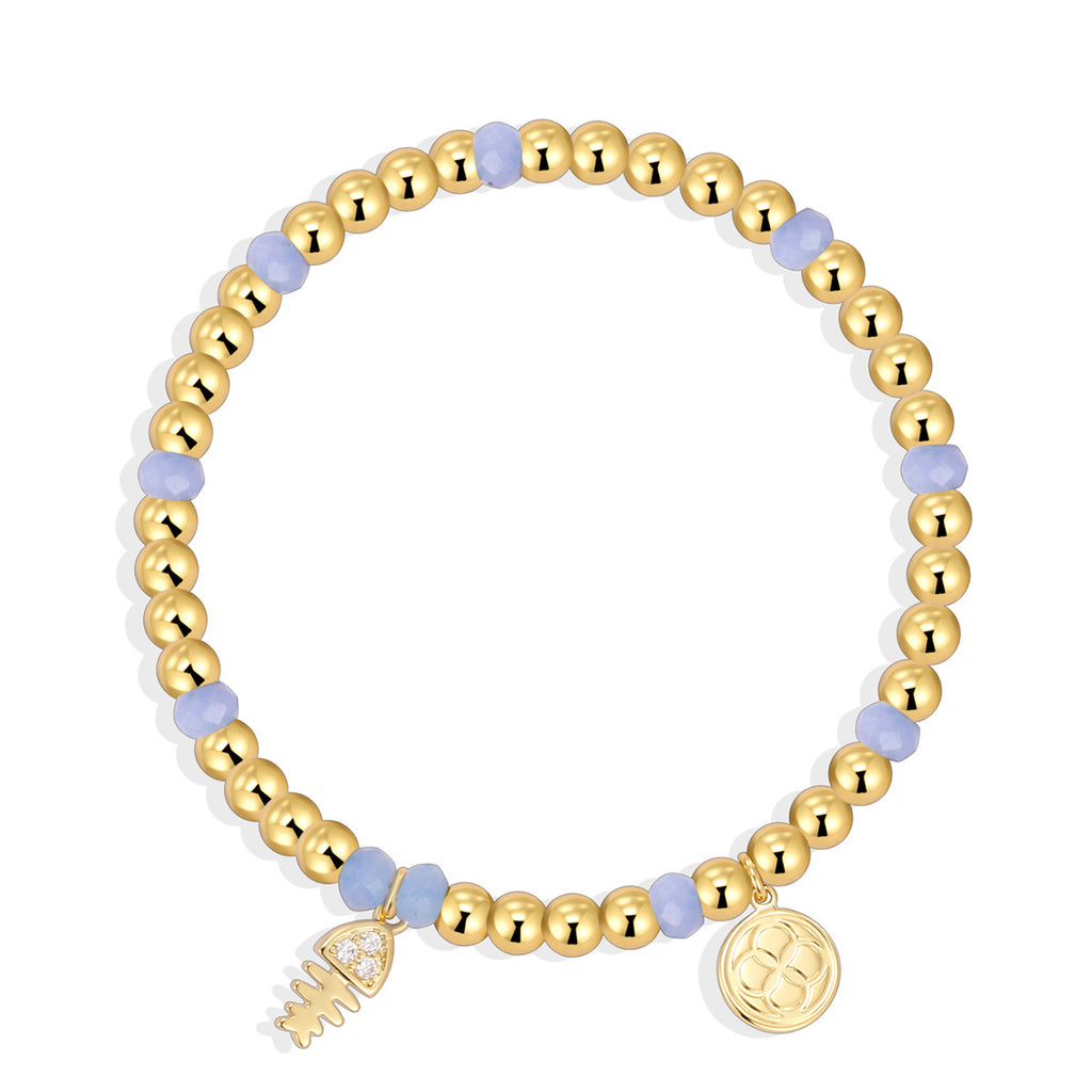 B0269 Fishbone Triangle Inlaid Zircon Chalcedony Beaded Elegant Trendy Bohemian Bracelet