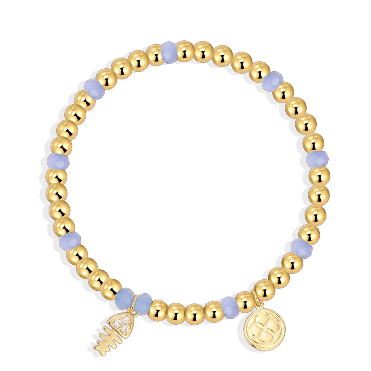 B0269 Fishbone Triangle Inlaid Zircon Chalcedony Beaded Elegant Trendy Bohemian Bracelet