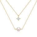 925 Sterling Silver Double Layer Pearl Necklace With Four Prong Cubic Zirconia — collection product image 06