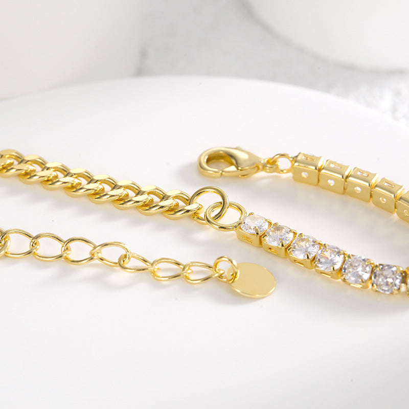 B0136 Daily Hip-Hop Style Fashion Bracelet for Women Copper Plated with Real Gold Asymmetric Zircon Chain