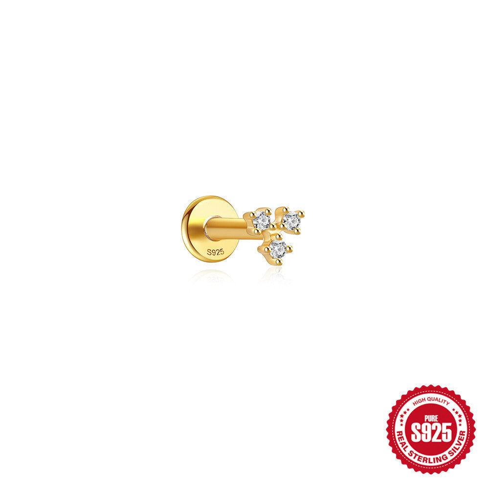 New925Sterling Silver Flat Threaded Piercing Stud Earrings Hot Sale Fashion Round Ball Inlaid Diamond Ear Bone Stud Earrings for Women