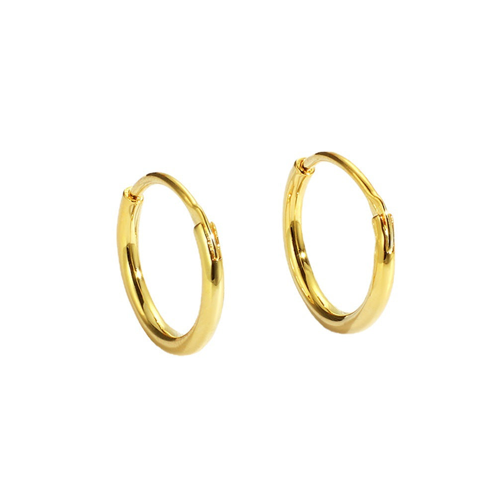 Copper Gold-Plated Round Face Plain Hoop Earrings for Women Simple Minimalist Style Jewelry