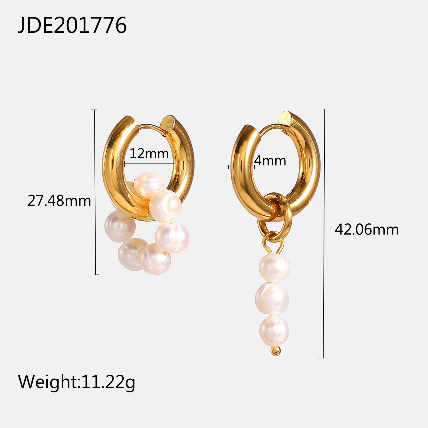 2H  Earrings18K Gold-plated Asymmetric Natural Freshwater Pearl Pendant Hoop Earrings Jewelry
