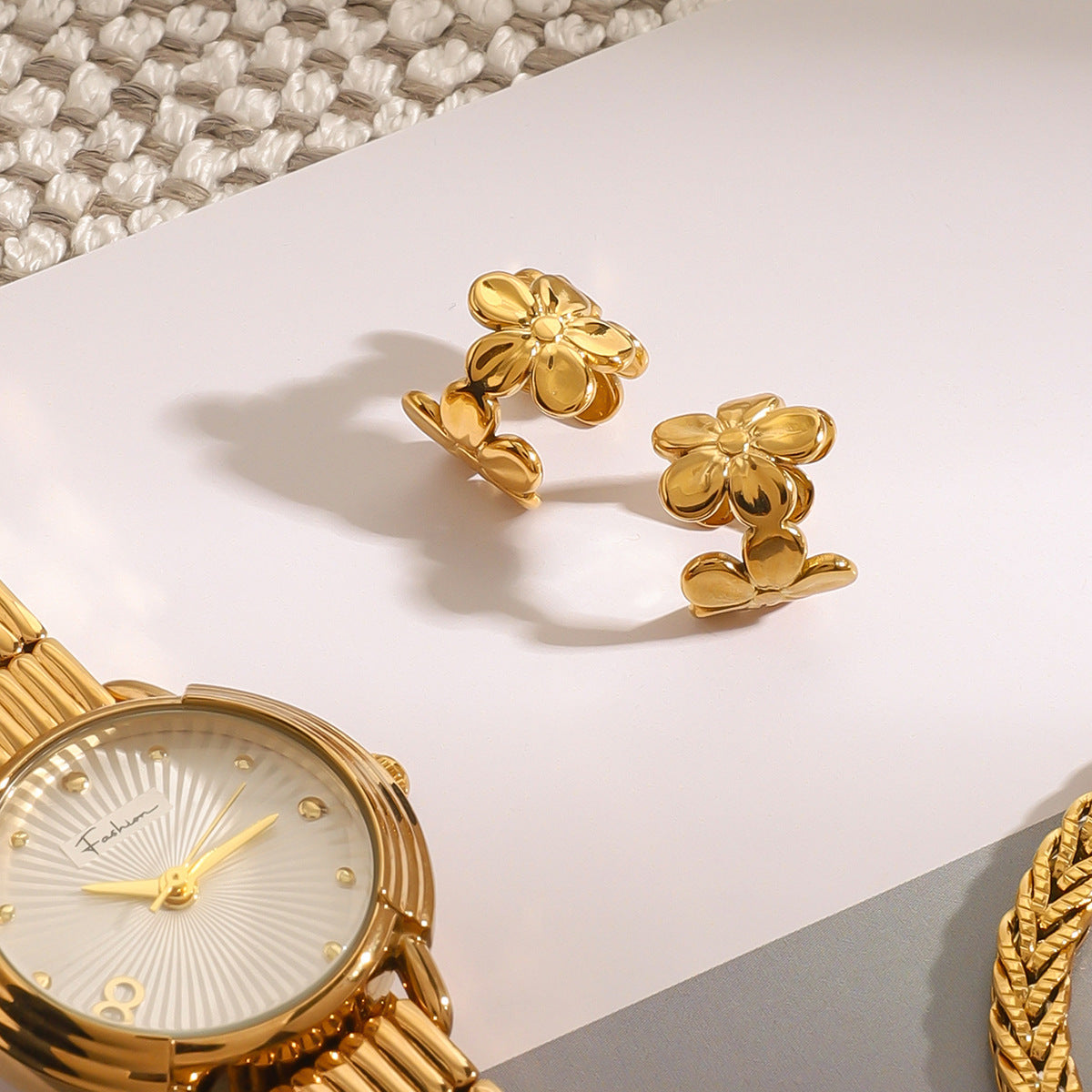 Stainless Steel Flower Earrings Non-Pierced Ear Cuff Ear Jewelry Earrings