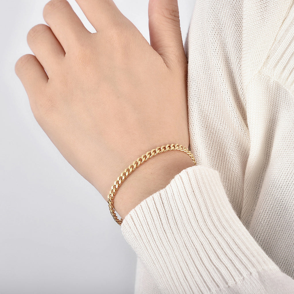 B0048 Supply Copper Gold-Plated Cuban Chain Bracelet gold Flat Chain Neutral Simple Chain