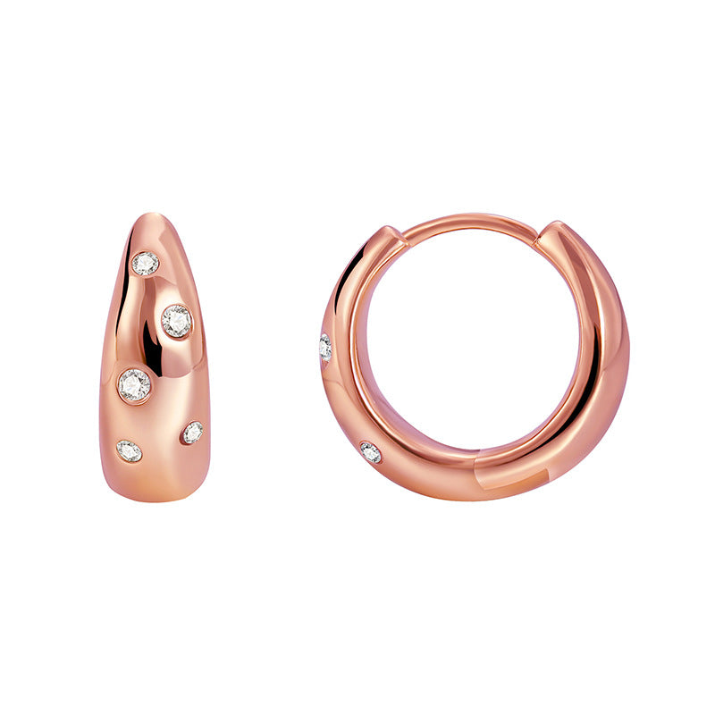 E0216 Sticky Czech Diamond Round Earrings for Women Fashionable and Simple Geometric Design Accessories