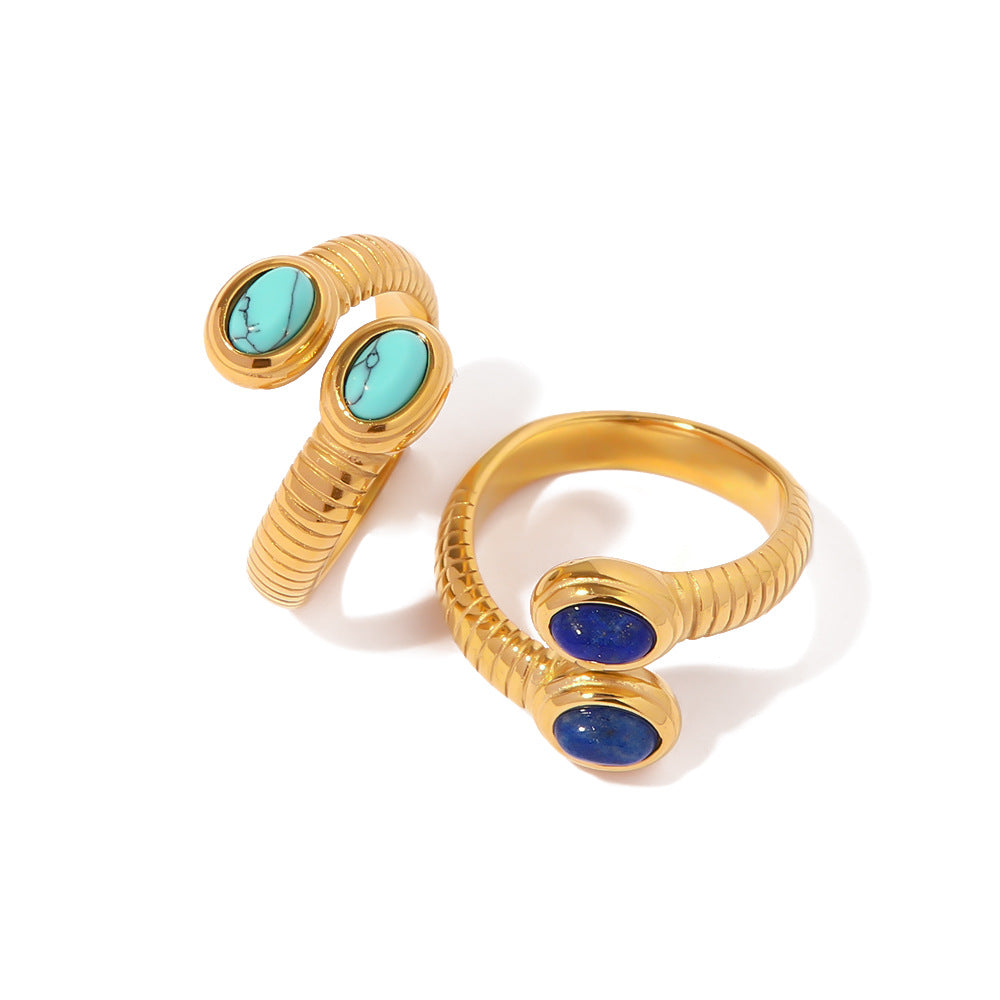 2H 18K Electroplated Gold Thread Inlaid Lapis Lazuli Snake-Shaped Open Ring Fashion Trend