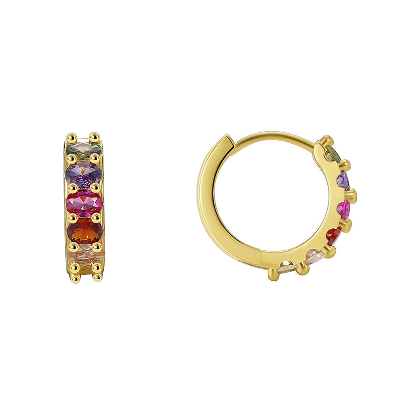 E0597 Fashion Asymmetric Earrings for Women Gear Outline Multicolor Zircon Hoop Earrings