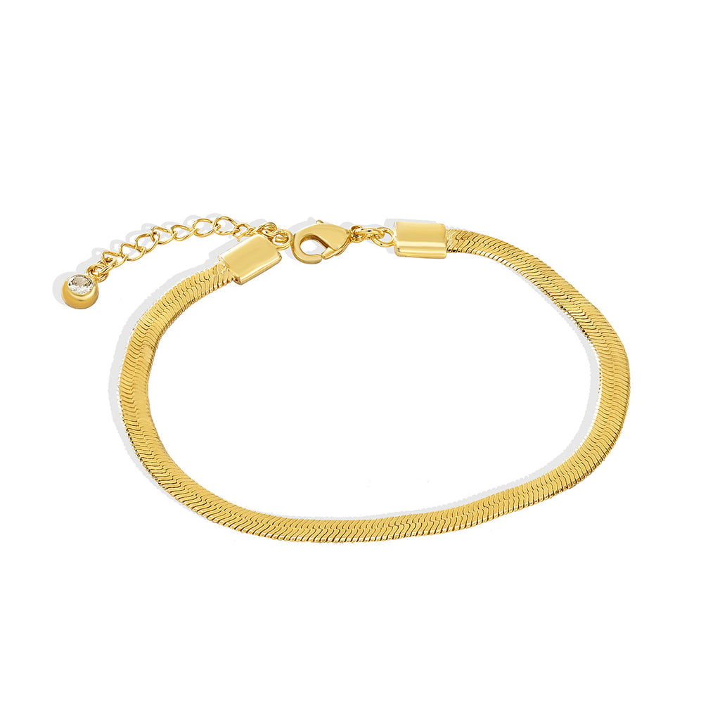 B0051New Genuine Gold Plated Wide Snake Bone Bracelet for Women, Minimalist and Cool Style