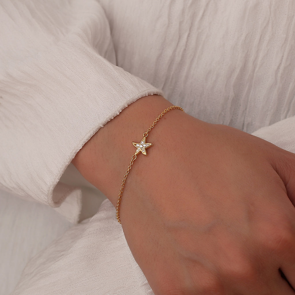 CYB0356 Copper plating14k Gold Five-Pointed Star Fashion Bracelet Zircon Jewelry Starfish Beach