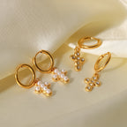 2H French Fashion New Versatile Earrings18K Gold Stainless Steel Cross Pendant Women's Earrings Style