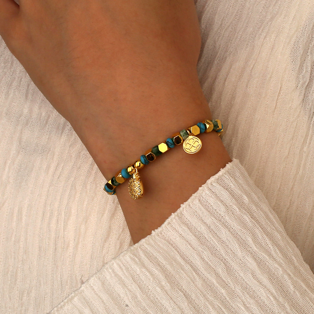 B0304 Bohemian Casual Pineapple Zircon Bracelet Vintage Vacation Turquoise Beaded