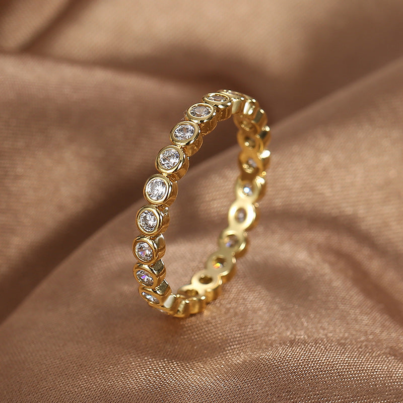R0363 Simple Versatile Design Ring for Women Brass Gold-Plated Micro-Inlaid White Zircon Ring