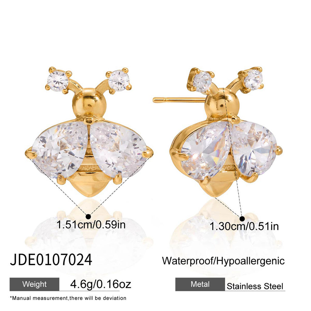 Stainless Steel Bee Earrings Ring Necklace Ring Non-Fading Bracelet