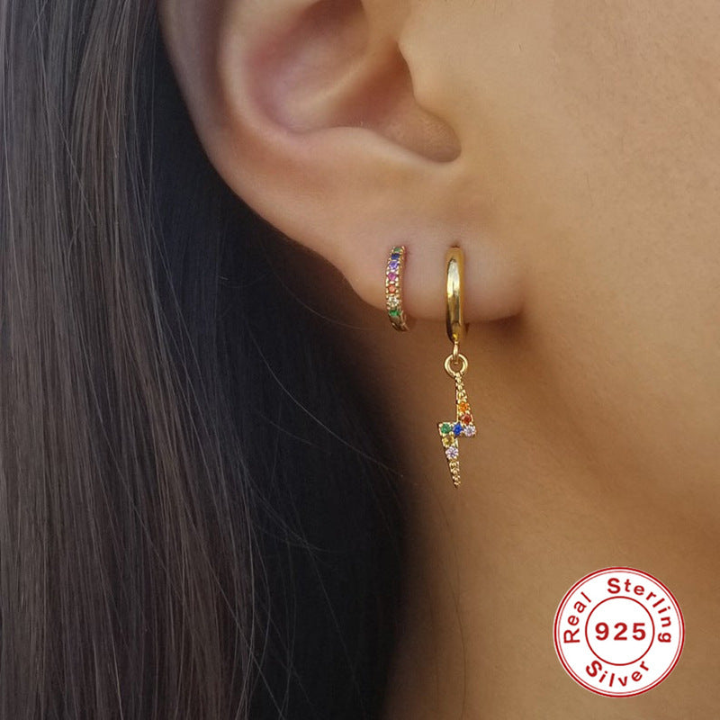 S925Sterling Silver Round Micro Pave Zircon Trendy Colorful Ear Cuffs Multi Size Earrings Hoop Earring