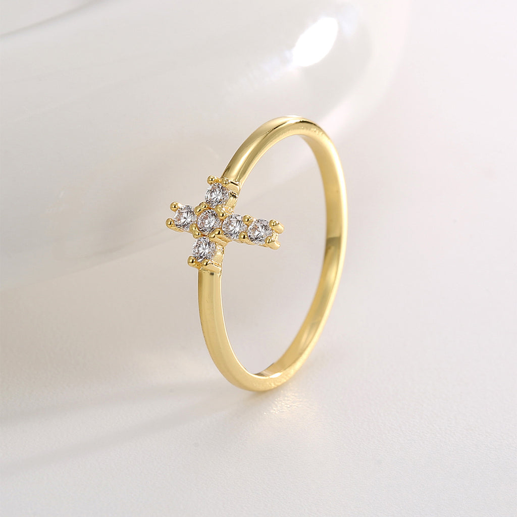 R0664 Personalized Design Ring for Women Simple Cross Inlaid with Zircon Vintage Tail Ring
