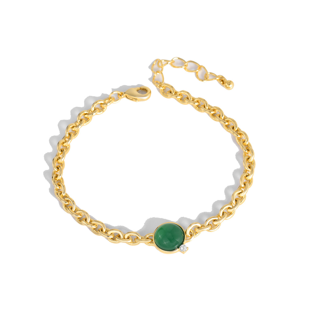 B0036 Exaggerated Natural Stone Round Bracelet for Women Bohemian Thick Chain Short Jewelry