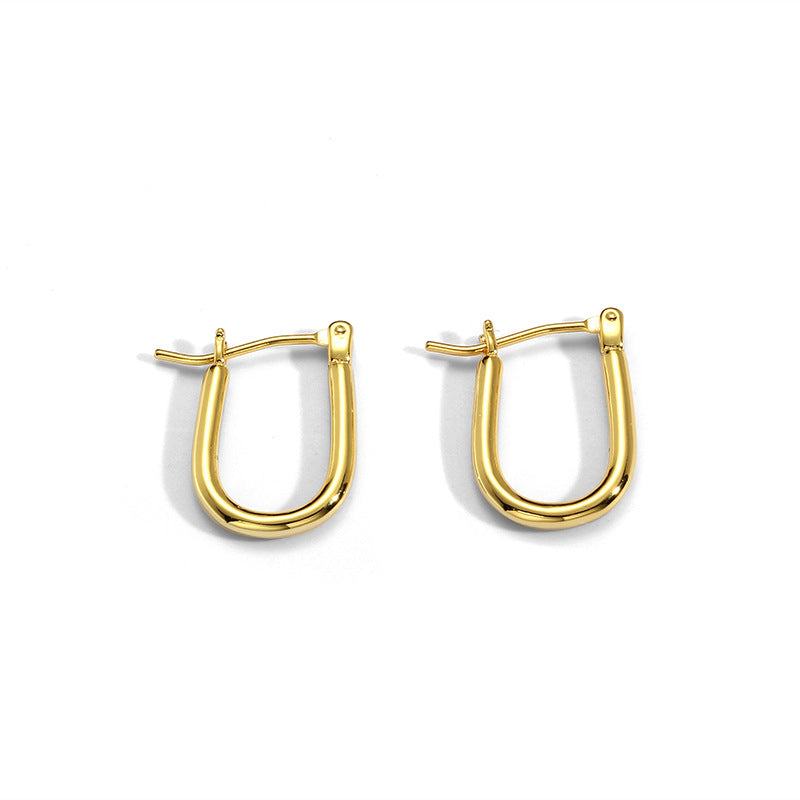 Simple U Horseshoe Earrings for Women  Geometric Line Oval Earrings Gold-Plated Brass Jewelry