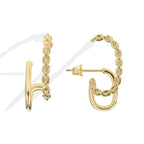 E0344Chain Splicing Hoop Earrings Design Retro Hong Kong Style Twisted Double Layer Earrings Electroplated Real Gold