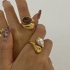 Stainless Steel Water Drop Pearl Ring Tiger Eye Stone ring