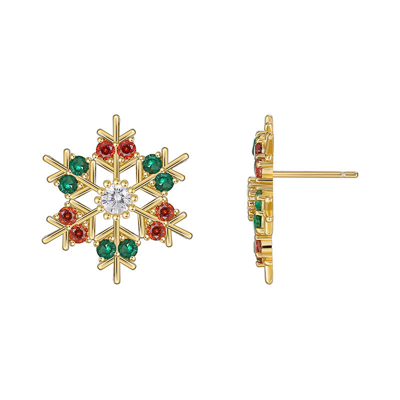 E0533 Fashion Christmas Jewelry Earrings for Women Creative Zircon Christmas Snowflake Stud Earrings