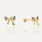 SE0325 S925Silver Colorful Zircon Bowknot Earrings Forest Style Small Sweet Stud Earrings