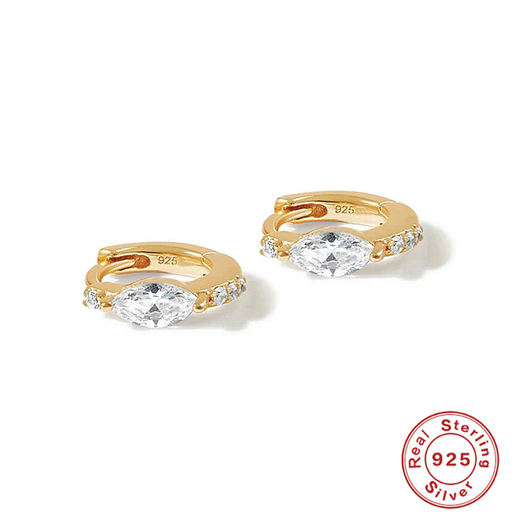 S925Pure Silver Luxurious Diamond-Studded Hoop Earrings Korean Style Earrings