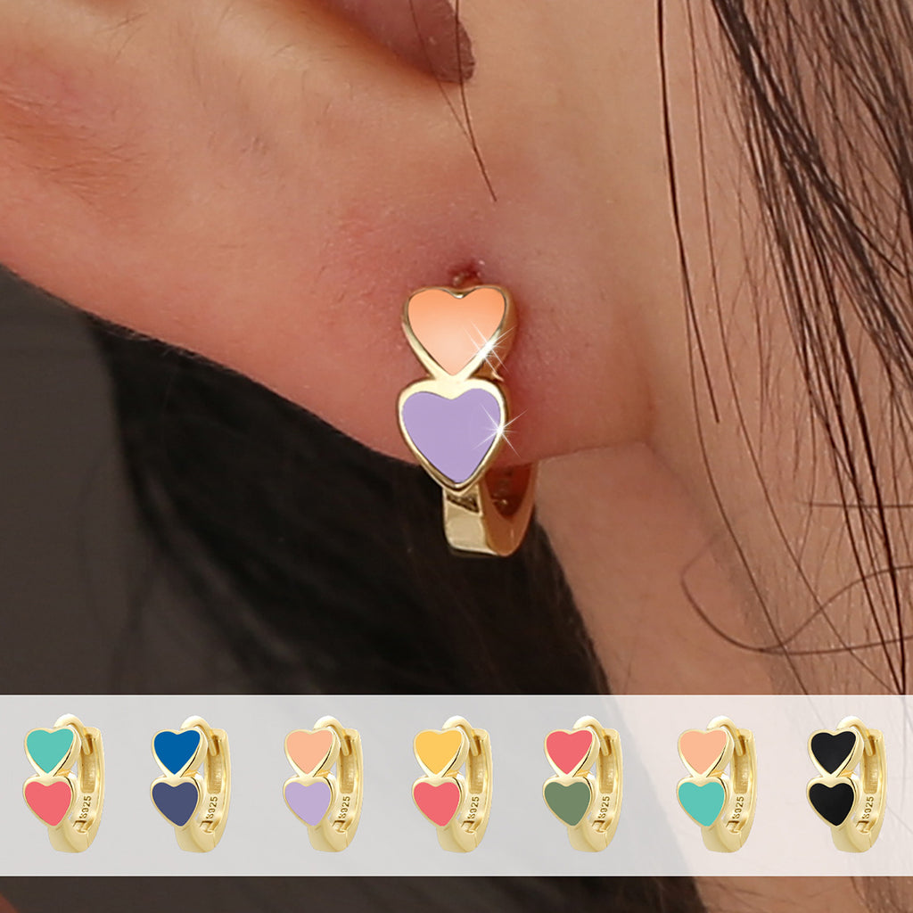 SE Jewelry Double Heart Colorful Resin Earrings For Women Gold Plated