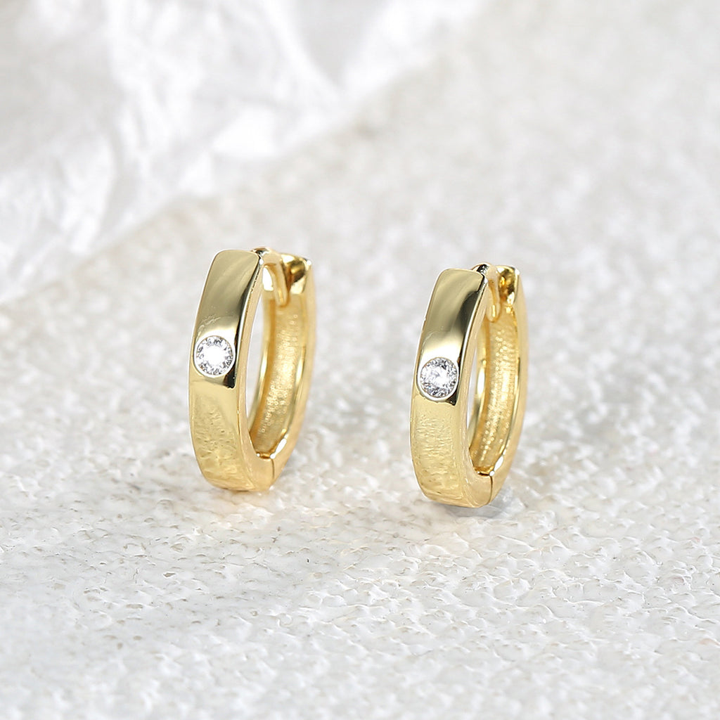 E0355 Ornament Basic Smooth Surface Diamond-Studded Earrings for Women gold Single Diamond Round Earrings Hoop Earrings