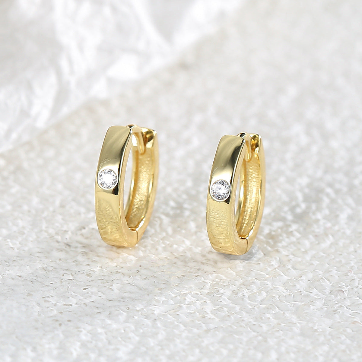 E0355 Ornament Basic Smooth Surface Diamond-Studded Earrings for Women gold Single Diamond Round Earrings Hoop Earrings